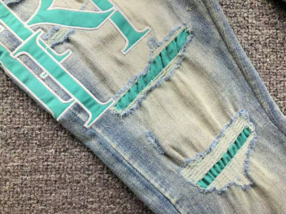 Calça AMIRI TR Ice Blue Distressed Denim
