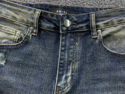 Calça AMIRI Vintage Blue Ribbed Destroyed Denim