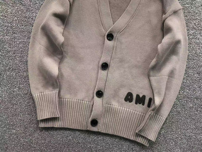 Suéter Cardigan AMI Paris Logo Embossed