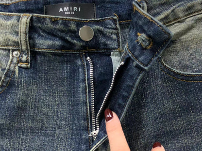 Calça AMIRI Vintage Blue Ribbed Destroyed Denim