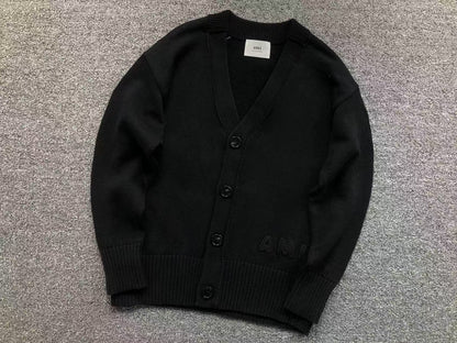 Suéter Cardigan AMI Paris Logo Embossed