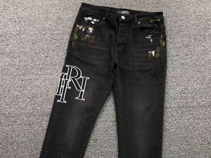 Calça AMIRI Logo Paint Splatter Black Denim
