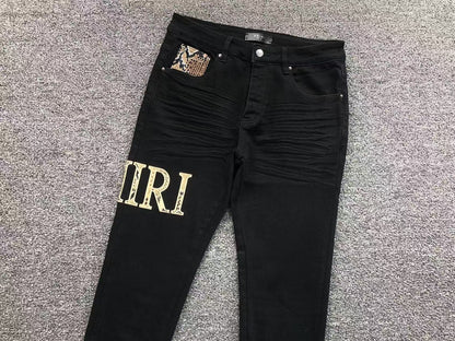 Calça AMIRI Logo Destroyed Black Denim