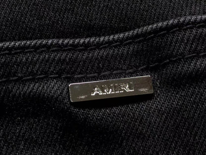 Calça AMIRI Logo Destroyed Black Denim
