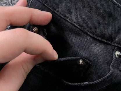 Calça AMIRI Tonal Logo Distress Denim