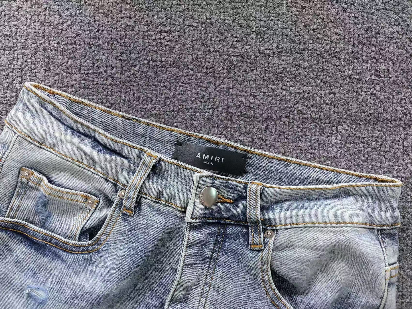 Calça AMIRI Ice Destroyed Paint Denim