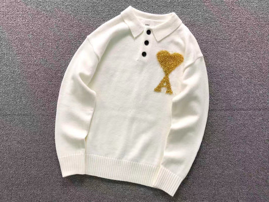 Suéter Polo AMI Paris Coração Dourado