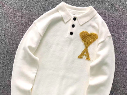 Suéter Polo AMI Paris Coração Dourado