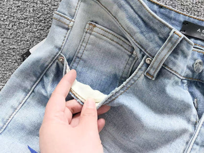 Calça AMIRI Star Patch Light Blue Denim