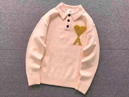 Suéter Polo AMI Paris Coração Dourado