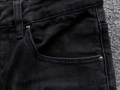 Calça AMIRI Logo Destroyed Black Denim