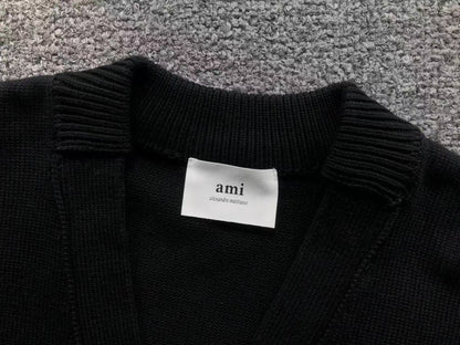 Suéter Cardigan AMI Paris Logo Embossed