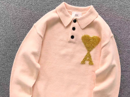 Suéter Polo AMI Paris Coração Dourado