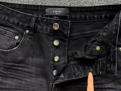 Calça AMIRI Gold Logo Black Denim