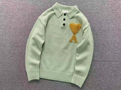 Suéter Polo AMI Paris Coração Dourado